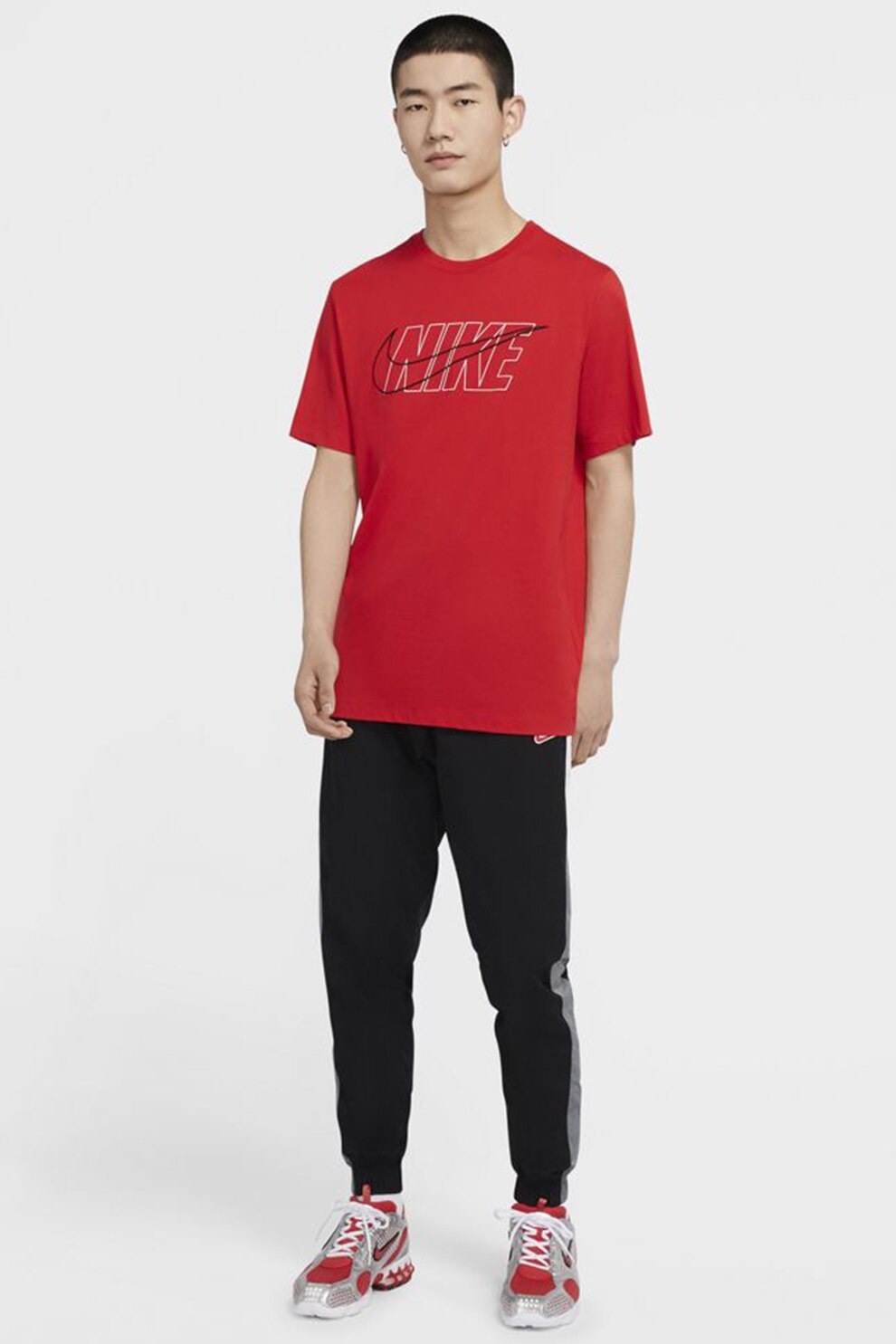 Nike, Tricou cu decolteu la baza gatului Swoosh Essential, Rosu/Alb