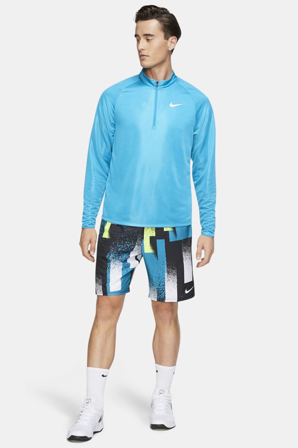 Nike, Bluza cu fermoar scurt, pentru tenis Court Challenger, Albastru aqua