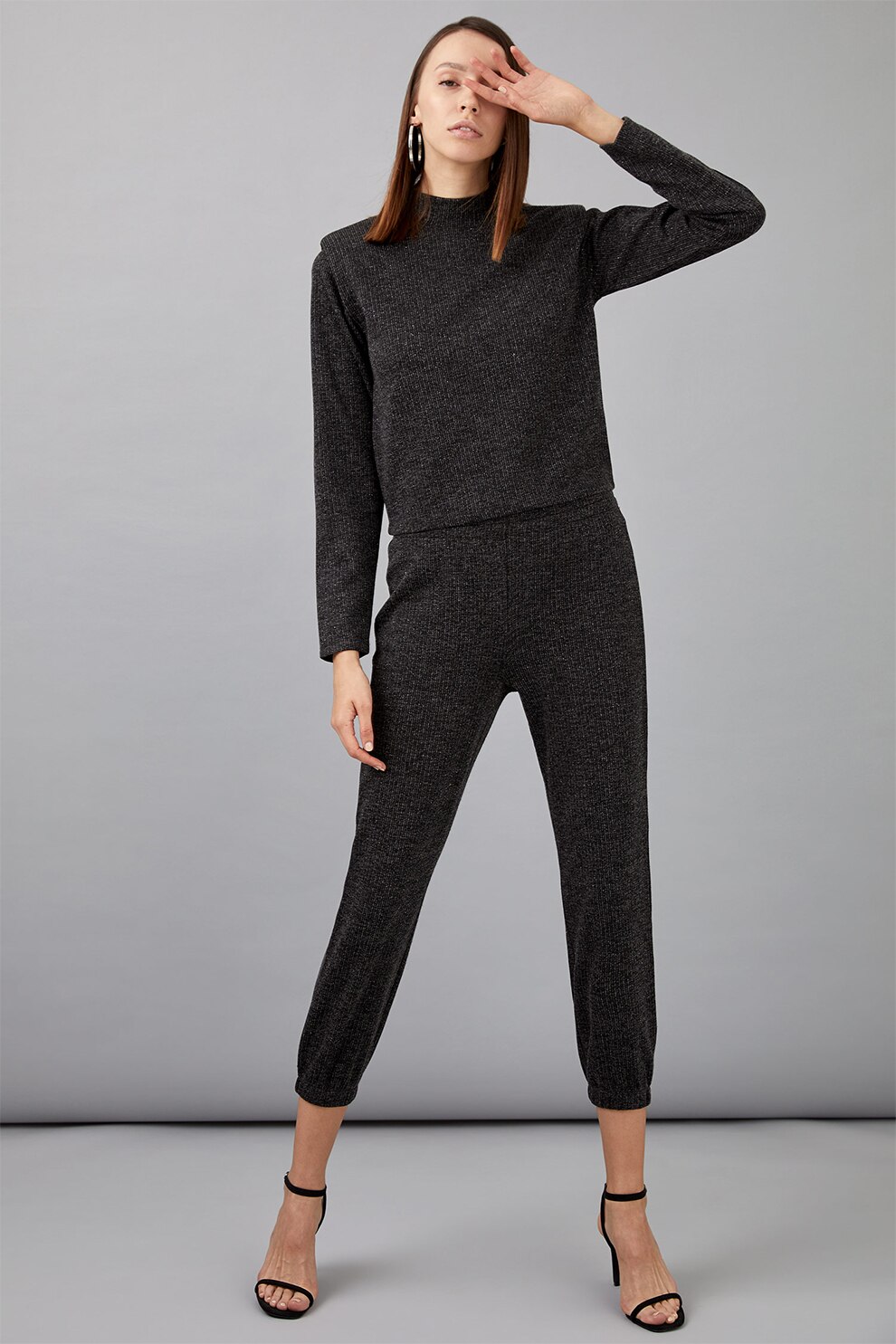 DeFacto, Pantaloni crop tricotat fin, Negru stins