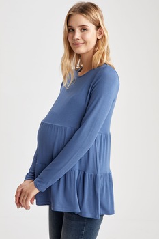 DeFacto, Bluza cu terminatie cu model stratificat, pentru gravide, Albastru, XL