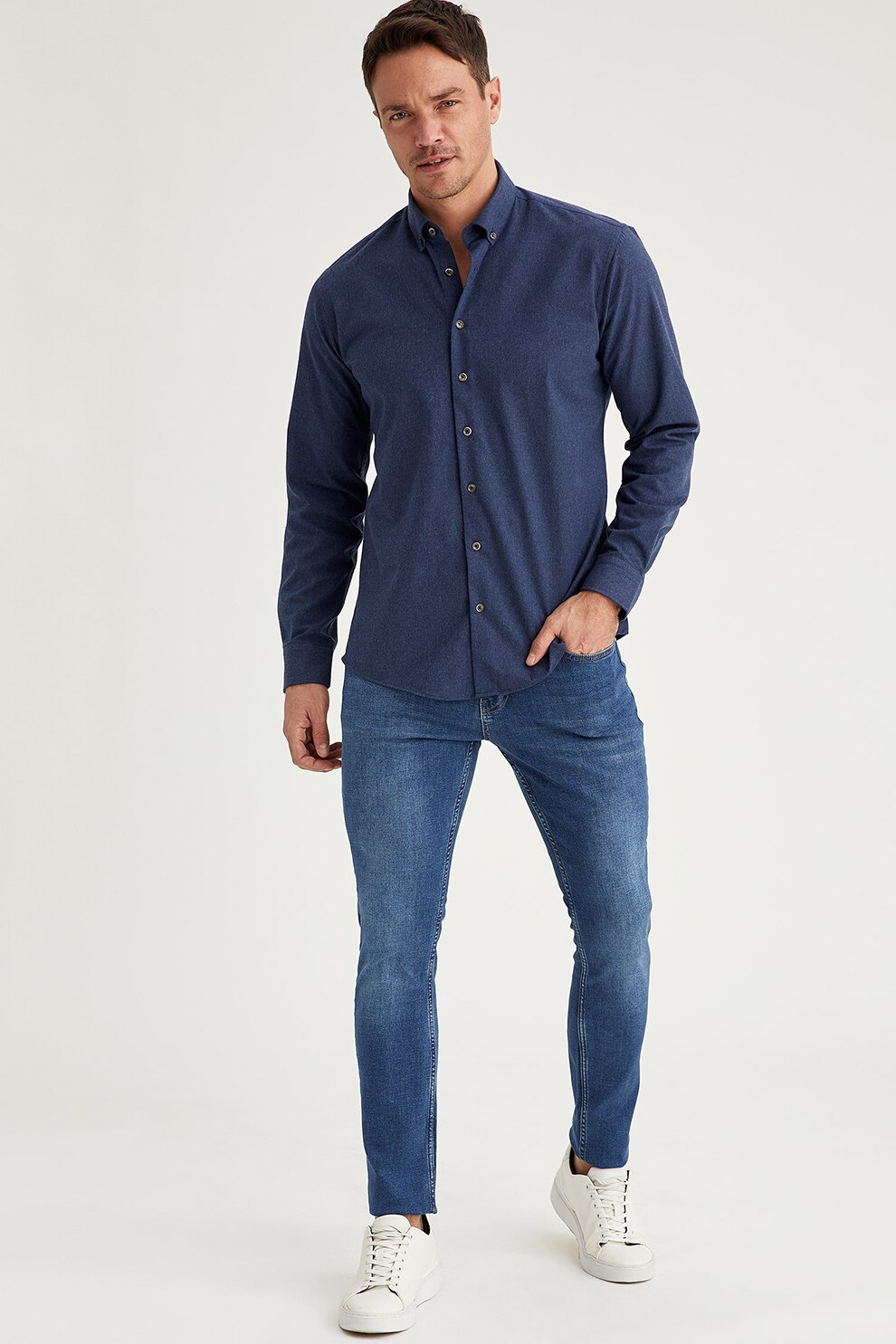 DeFacto, Blugi cu aspect decolorat, Albastru