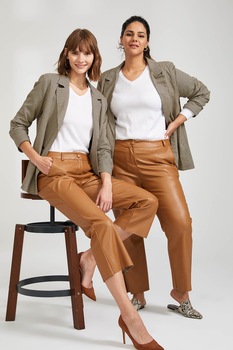 DeFacto, Pantaloni crop de piele ecologica, Maro caramel DeFacto, Pantaloni crop de piele ecologica, Maro caramel