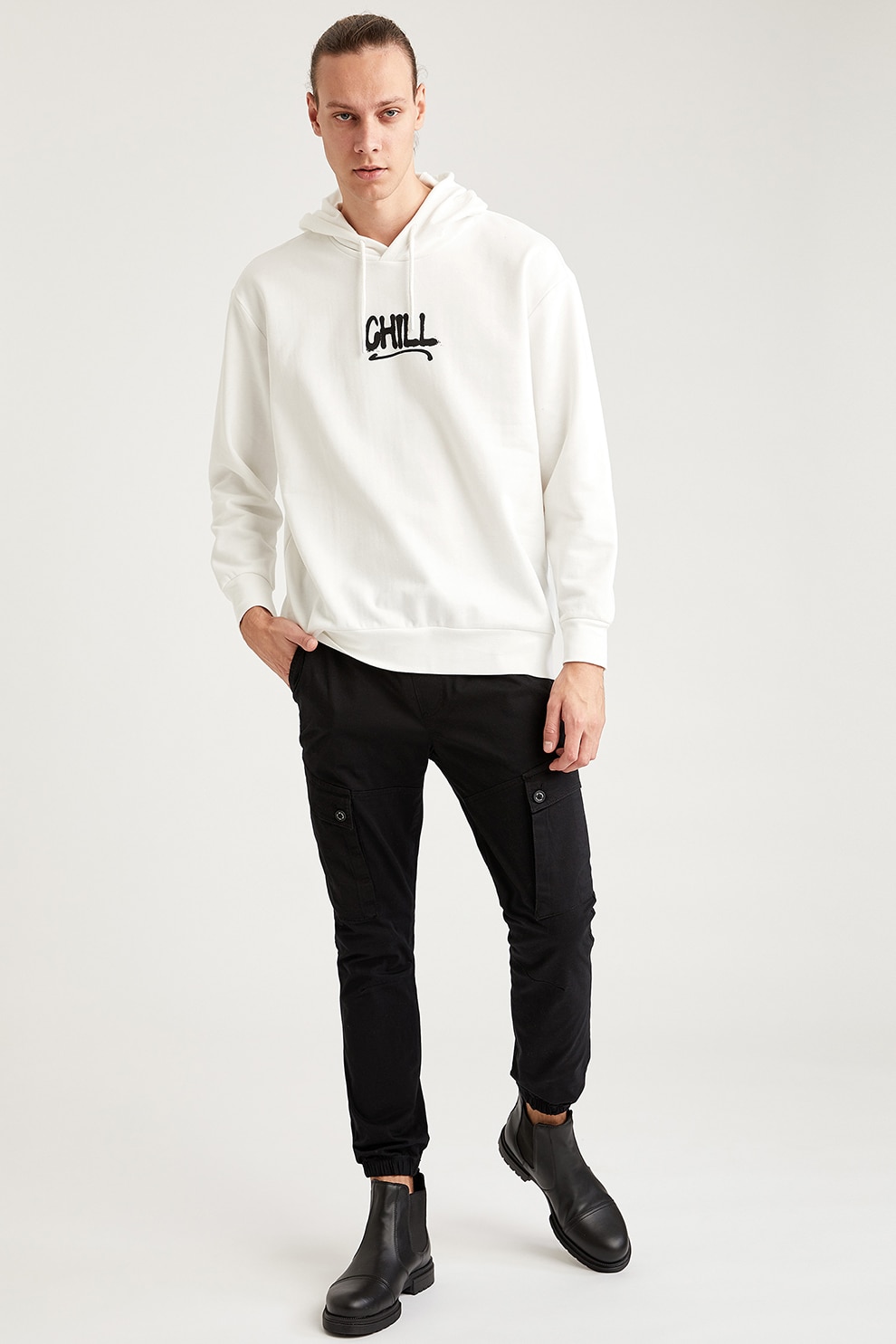 DeFacto, Pantaloni cu snur de ajustare si buzunare, Negru