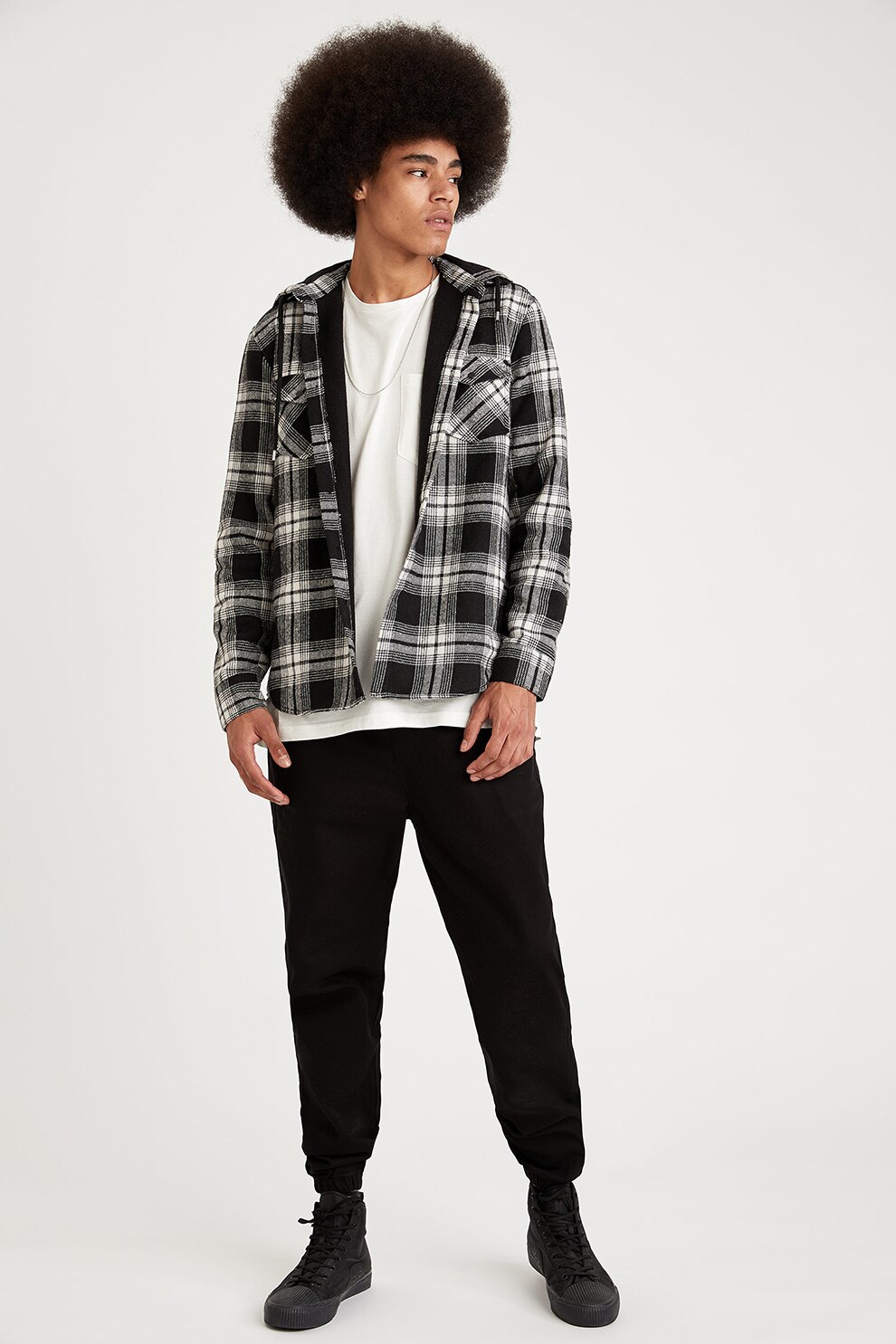 DeFacto, Pantaloni sport din amestec de bumbac cu snur de ajustare, Negru