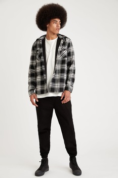 DeFacto, Pantaloni sport din amestec de bumbac cu snur de ajustare, Negru DeFacto, Pantaloni sport din amestec de bumbac cu snur de ajustare, Negru