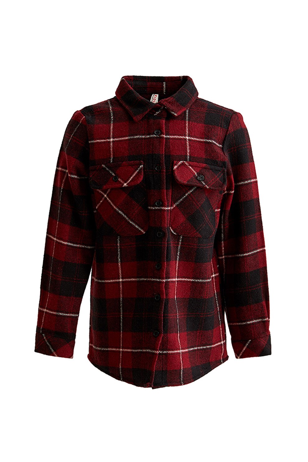 DeFacto, Camasa din flanel in carouri cu buzunare aplicate, Rosu bordeaux/Negru