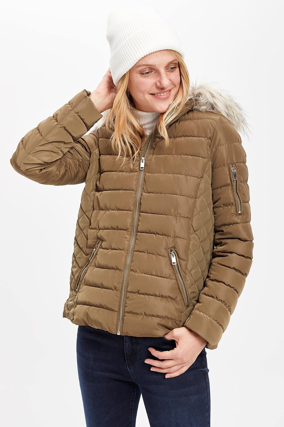 DeFacto, Geaca cu vatelina si gluga, Taupe