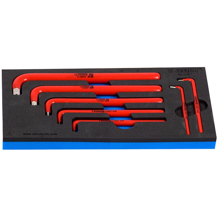 Set de chei locas hexagonal izolate la 1000 V in modul SOS, marca Unior compus din 7 piese