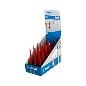 Set de testere de tensiune in display de carton, marca Unior compus din 18 piese Set de testere de tensiune in display de carton, marca Unior compus din 18 piese