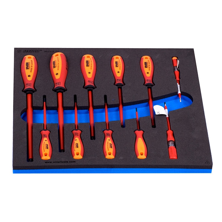 Set de surubelnite drepte izolate la 1000 V VDETBI in modul SOS, marca Unior compus din 11 piese