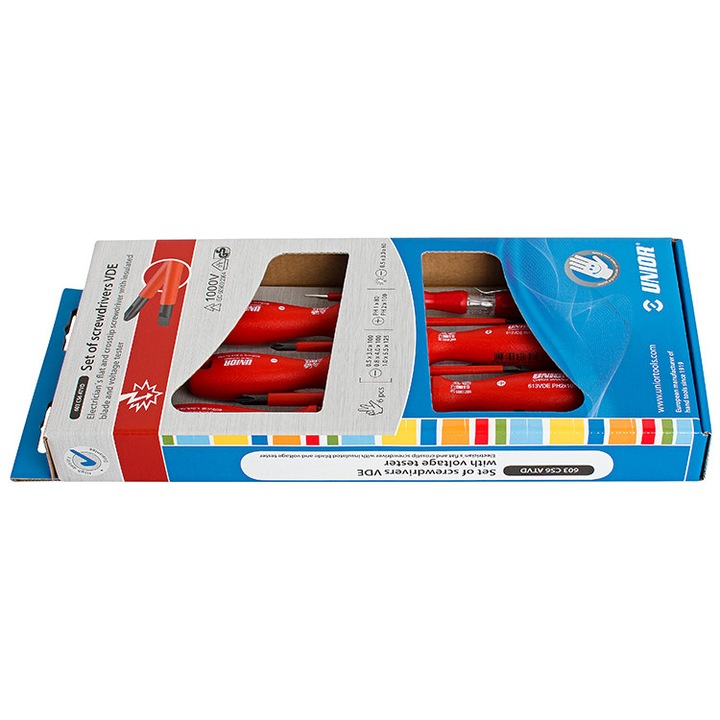 Set de surubelnite VDE cu tester de tensiune, marca Unior compus din 6 piese
