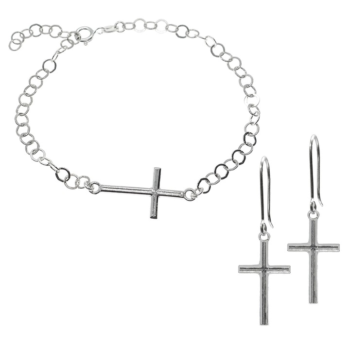 Set bratara cercei argint Cruciulita 4204680 Dras 5473, Argintiu, 21 CM