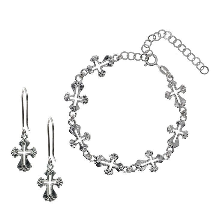 Set bratara cercei argint Cruciulita 4488810 Dras 5487, Argintiu, 21 CM