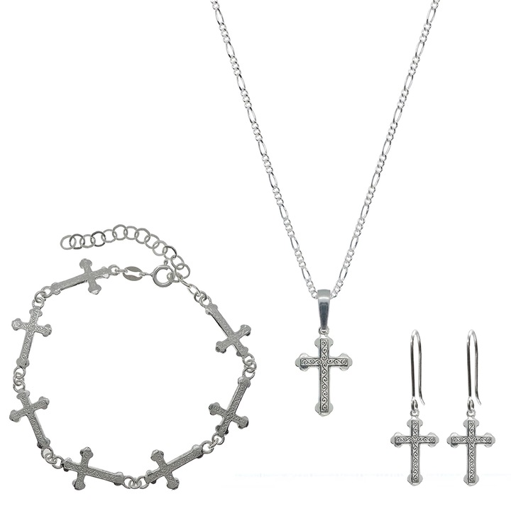 Dras 41831125 Cruciulita ezüst karkötő/fülbevaló/lánc készlet