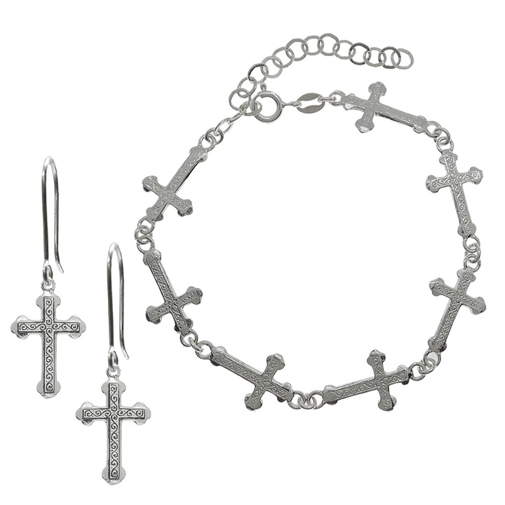 Set bratara cercei argint Cruciulita 4183790 Dras 5464, Argintiu, 21 CM