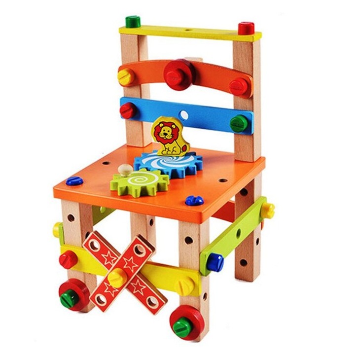 Jucarie din lemn, SCAUN TAMPLAR, Joc de Constructii, + 3 ani, 29.5x20x20 cm