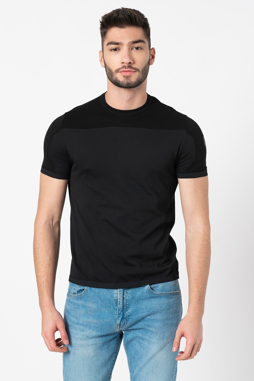 Napapijri, Tricou din amestec de lana si lyocell, Negru