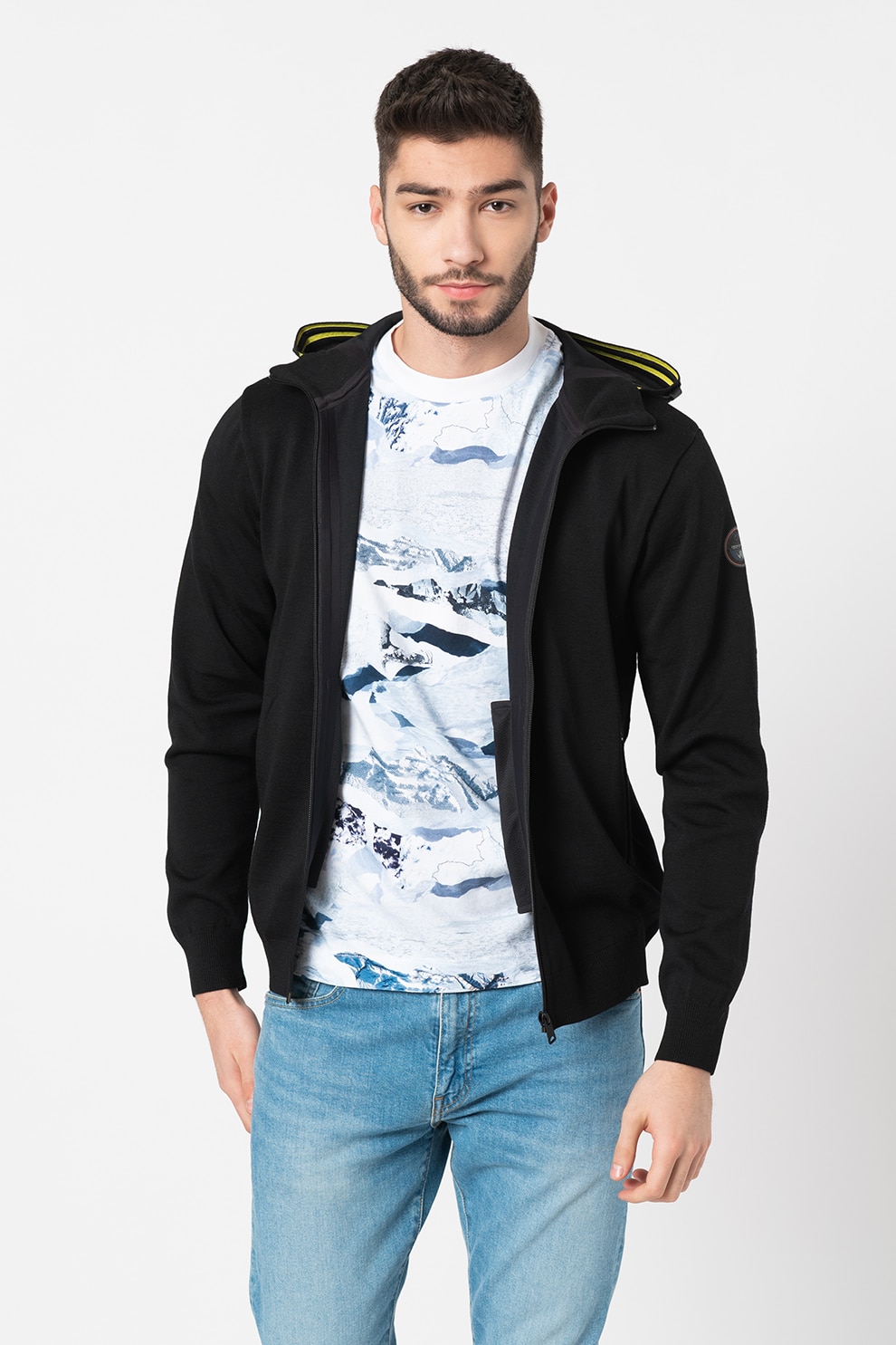 Napapijri, Hanorac din amestec de lana cu fermoar ZE-K306, Negru