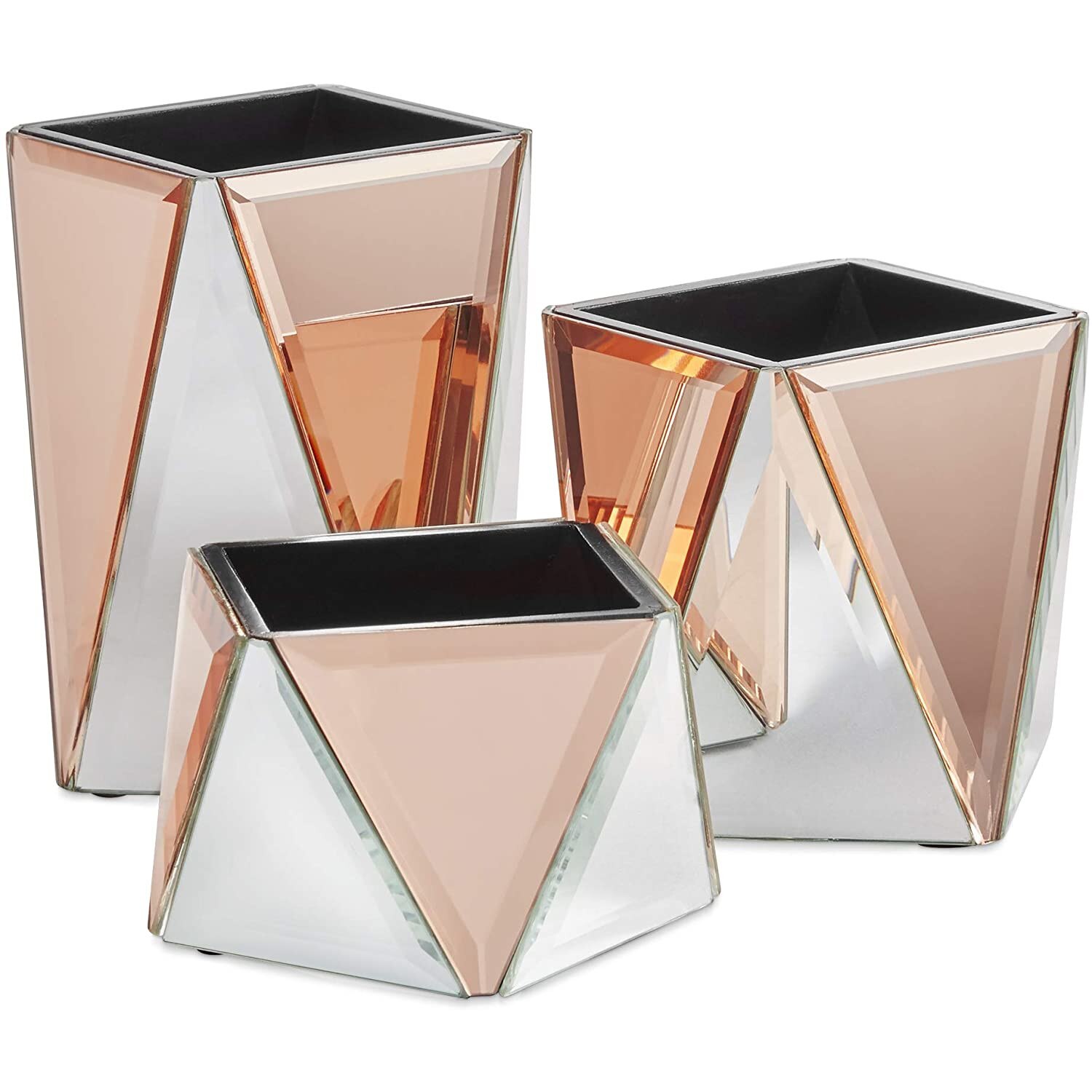 Set 3 recipiente de depozitare Beautify 4000035, finisaj reflectorizant, culori auriu, gri