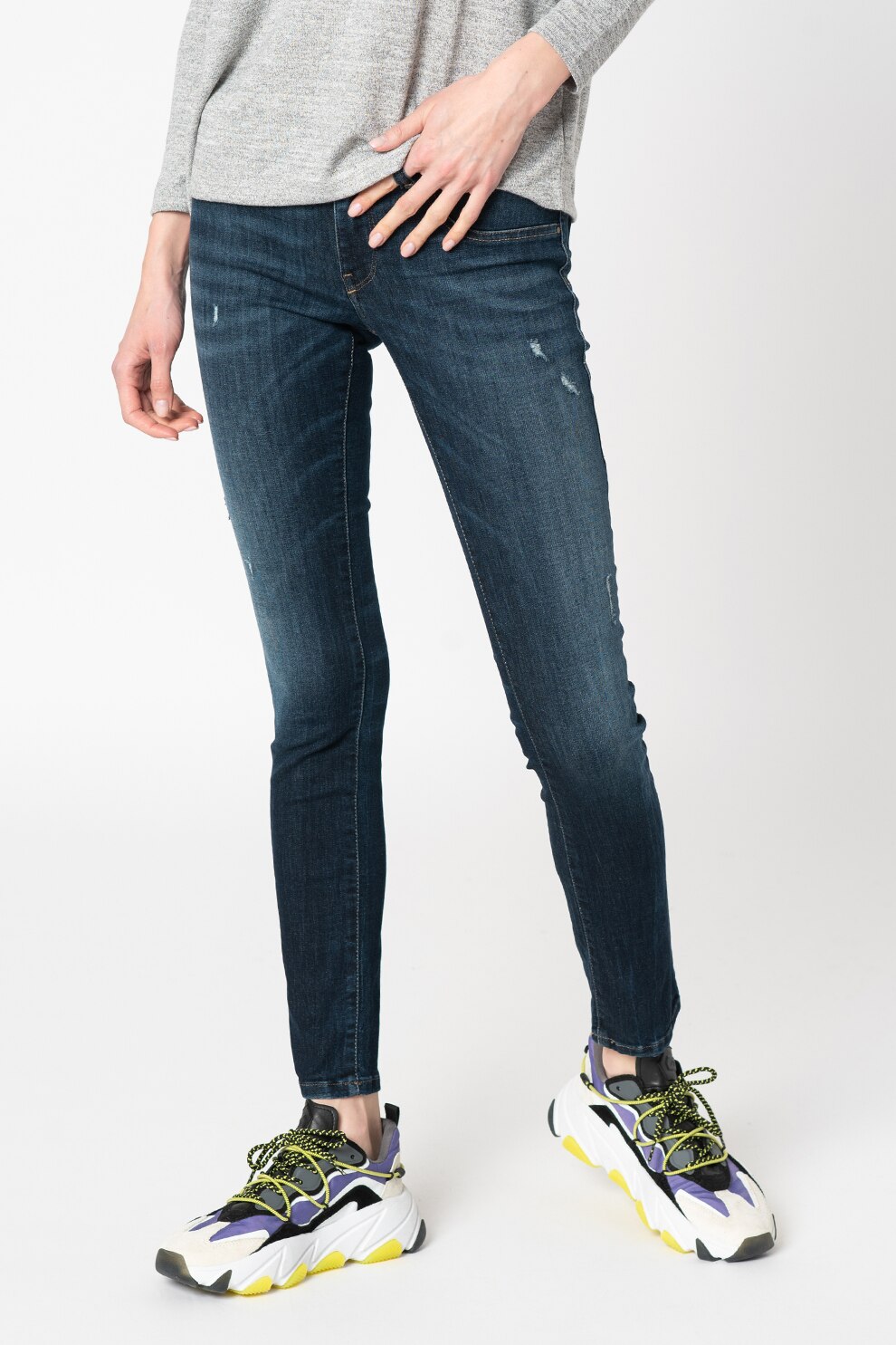 Diesel, Blugi super slim fit cu aspect deteriorat Livier-S, Bleumarin/Bleu