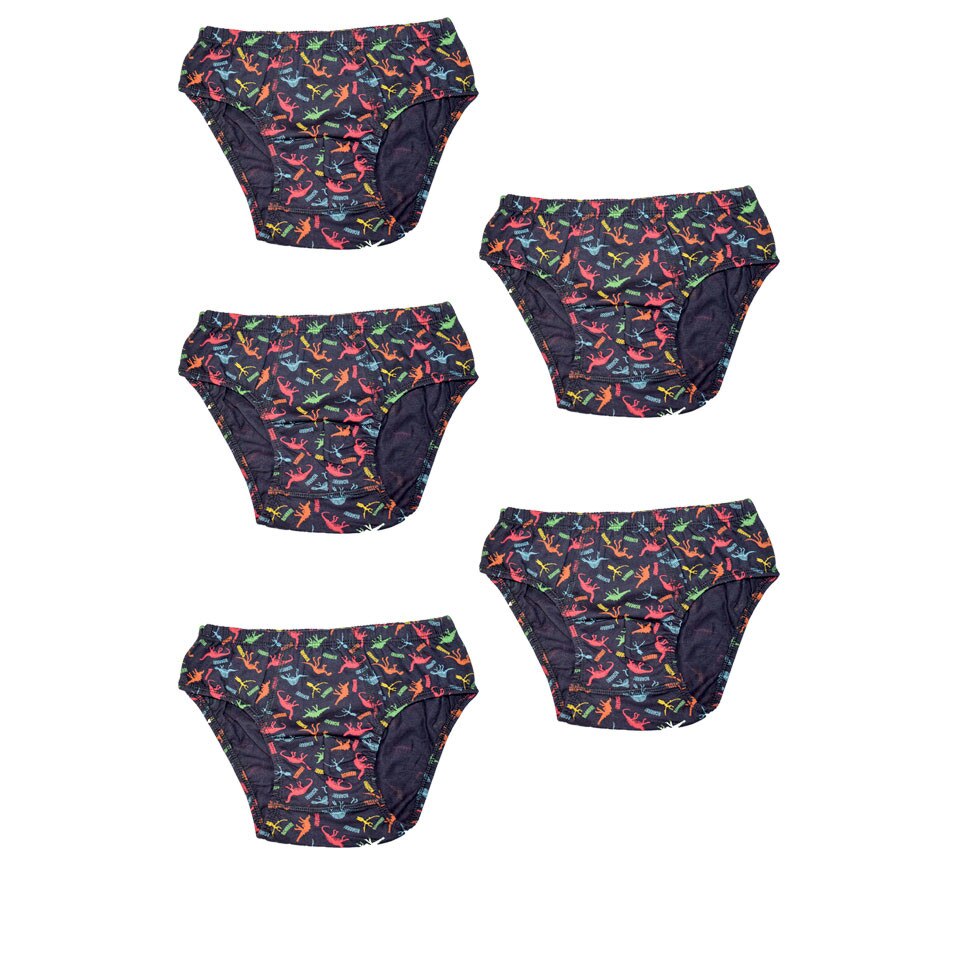 Set cinci perechi de chiloti copii Serena, culoare negru imprimeu dinozauri, varsta 9-10 ani