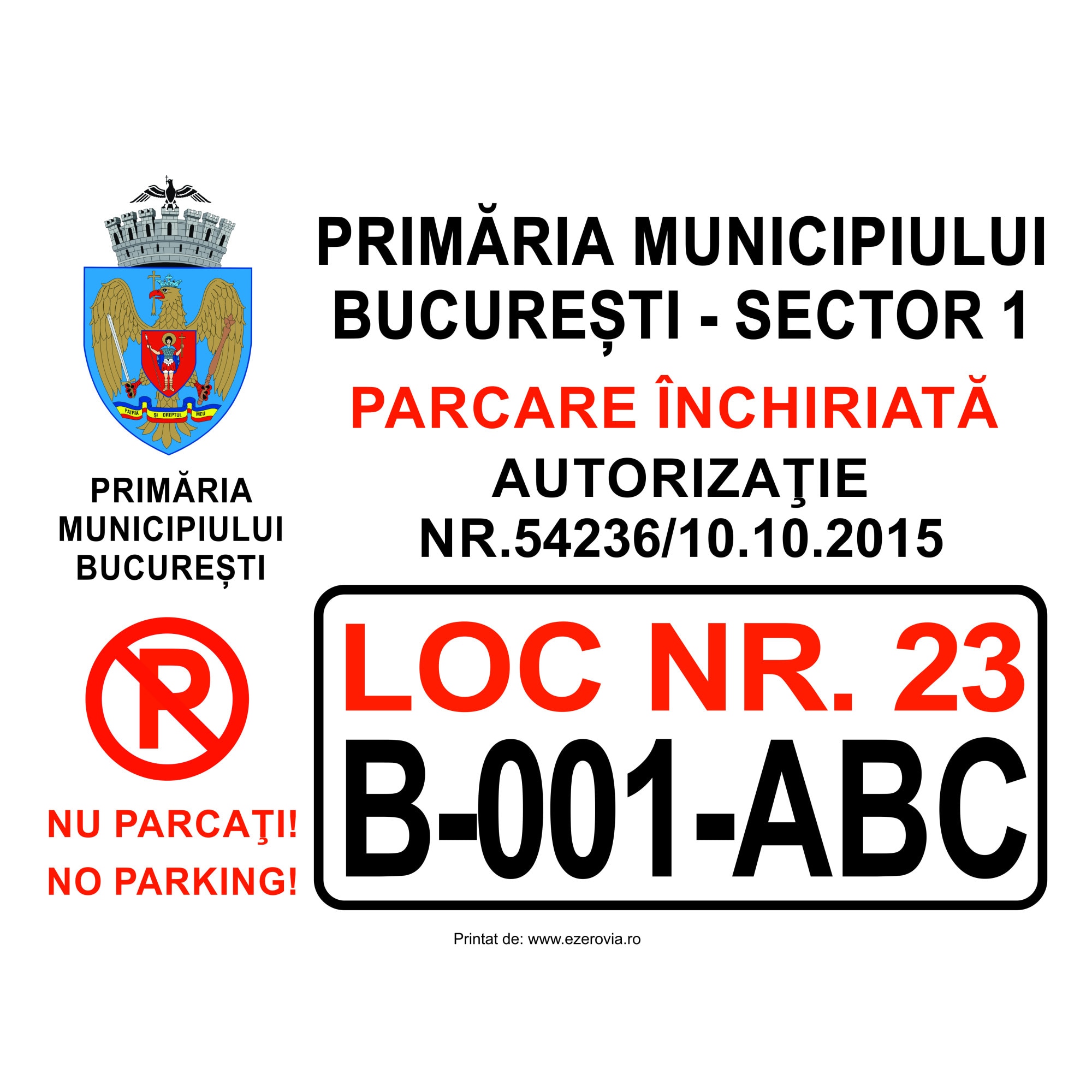 Placuta parcare resedinta personalizata, 400x300mm, KomaDur 3mm, printata UV