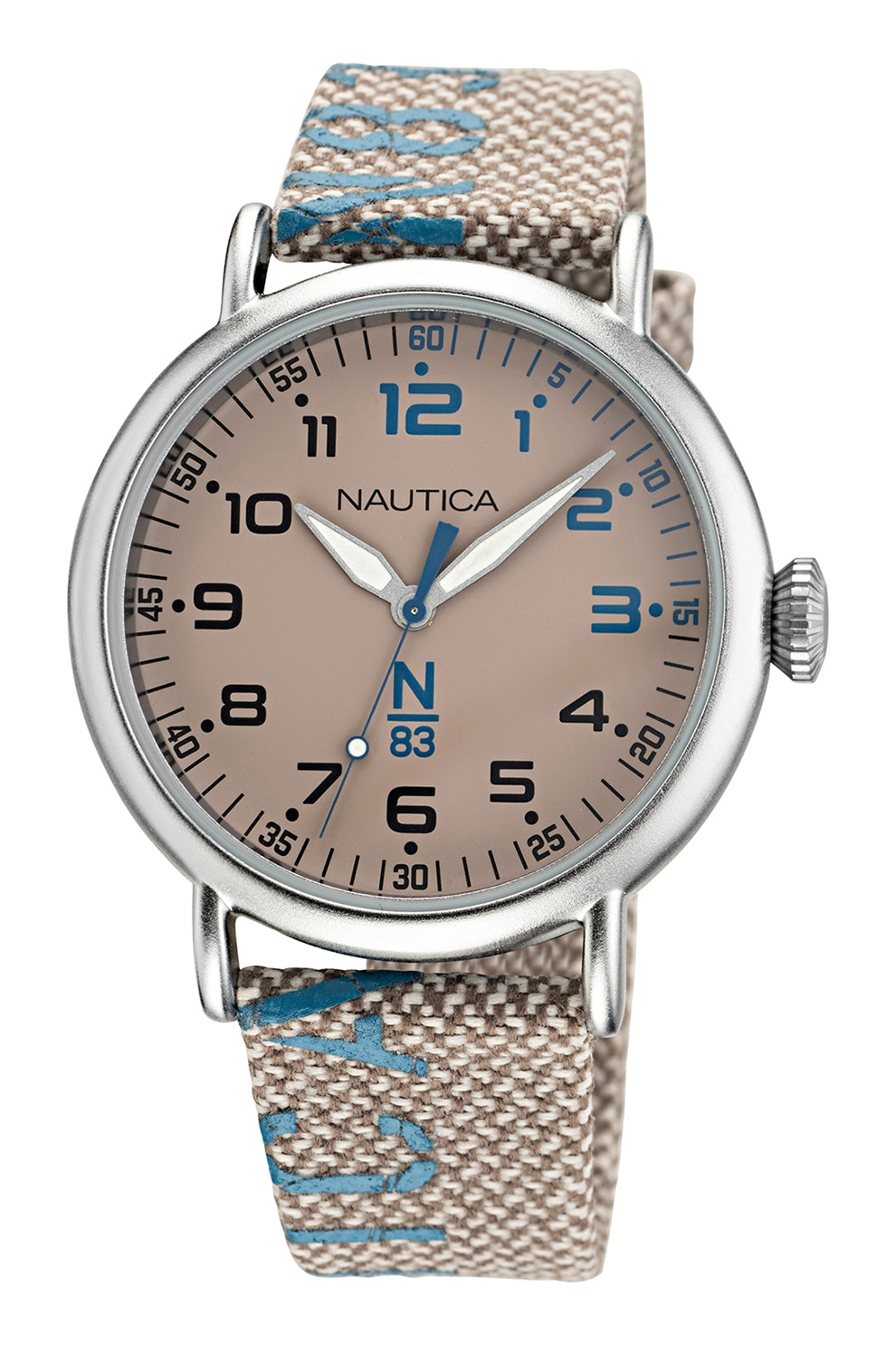 Nautica, Ceas cu o curea textila N83 Loves The Ocean, 40 MM, Maro taupe/Alb/Albastru