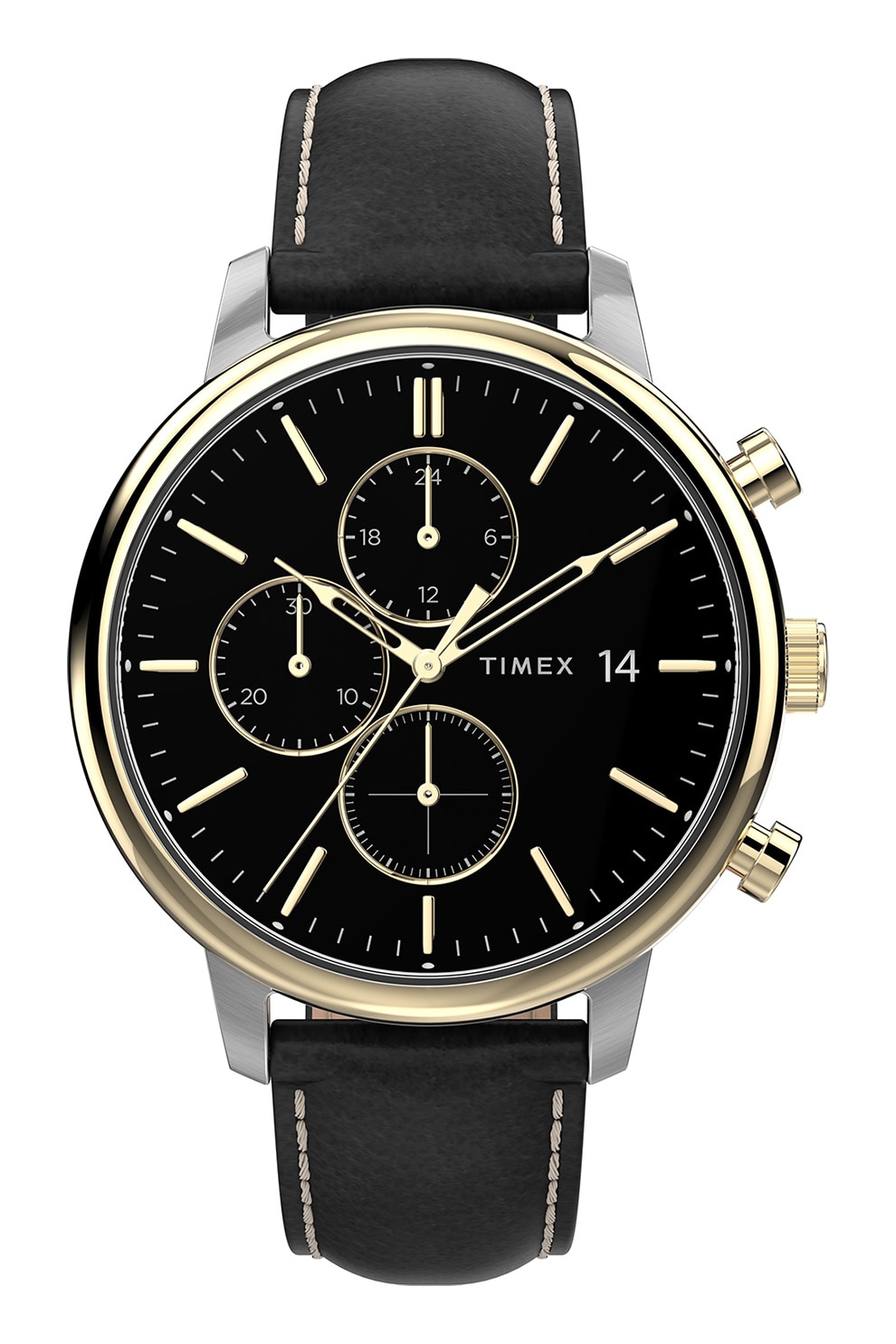 Timex, Ceas cronograf cu o curea de piele Chicago, 45 MM, Negru