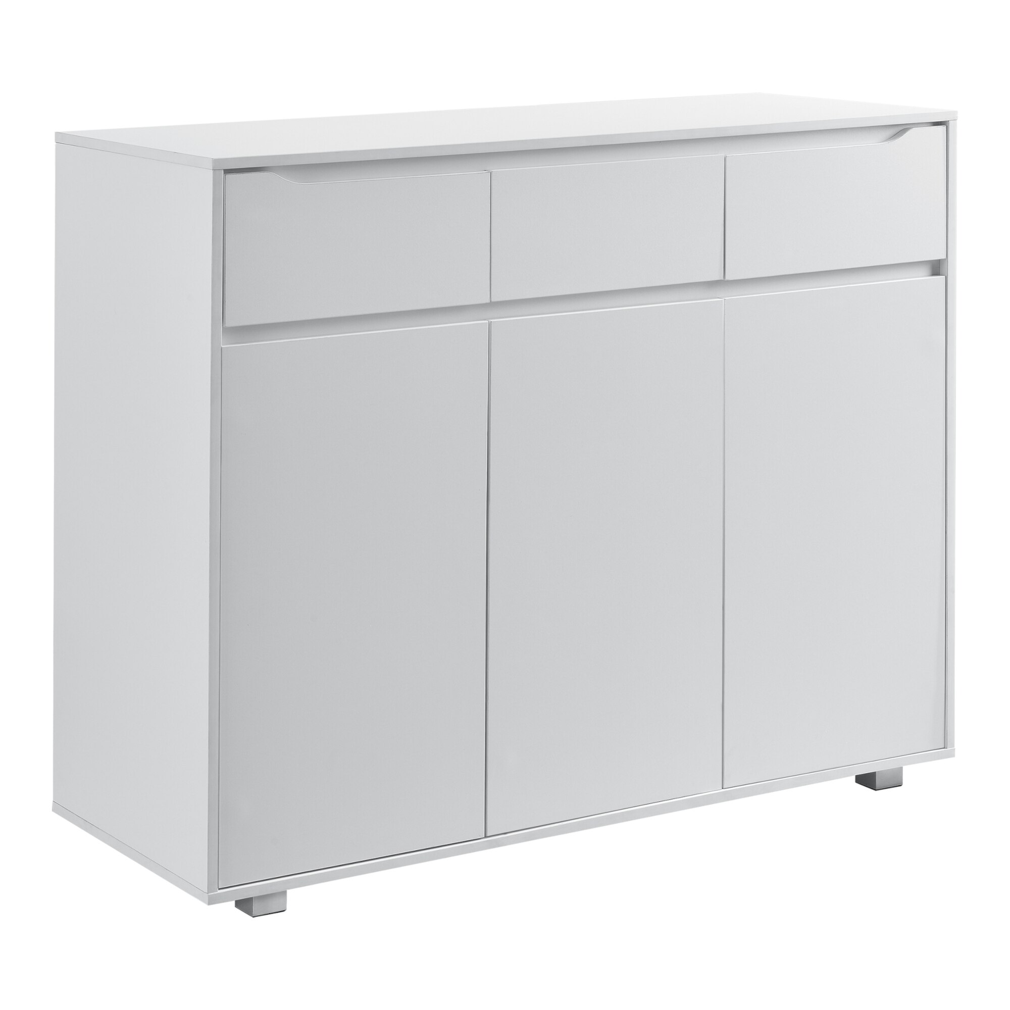 Comoda Hallefors W3, en.casa, 101,5 x 120 x 48 cm, PAL/invelis melamina, alb, cu 3 sertare si 3 dulapuri cu usi