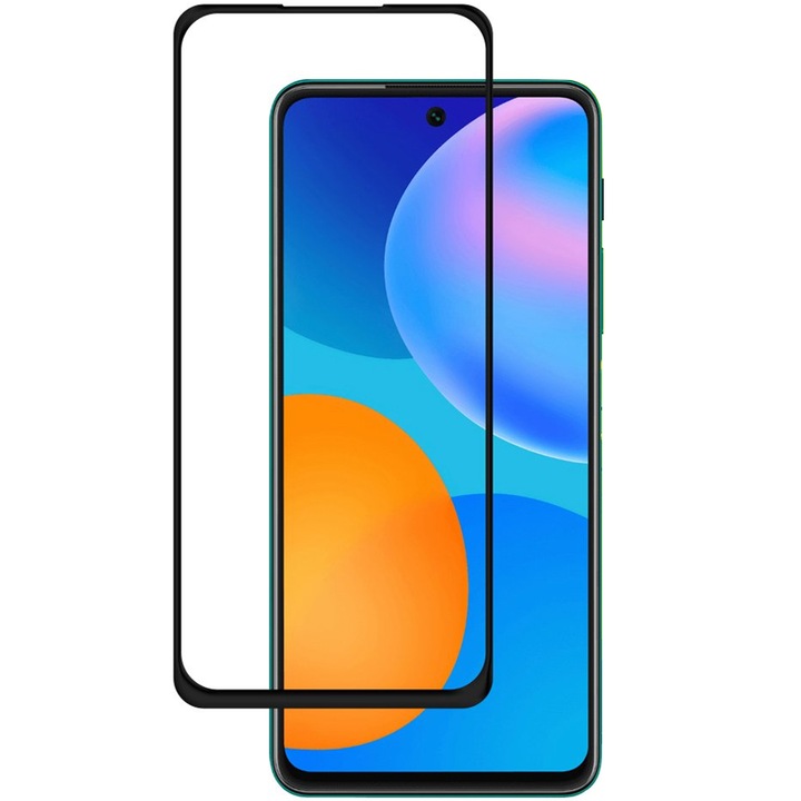 Folie sticla securizata compatibila cu Huawei P Smart 2021, NytroG Full Lipici, Black