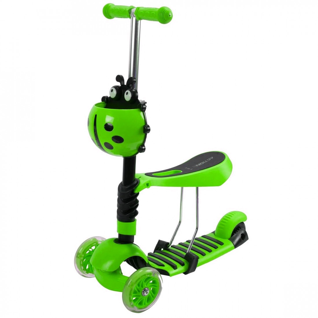 Trotineta reglabila pentru copii, Scooter, Verde, 5 in 1, cu 3 roti, sezut, maner ajustabil - 19572V