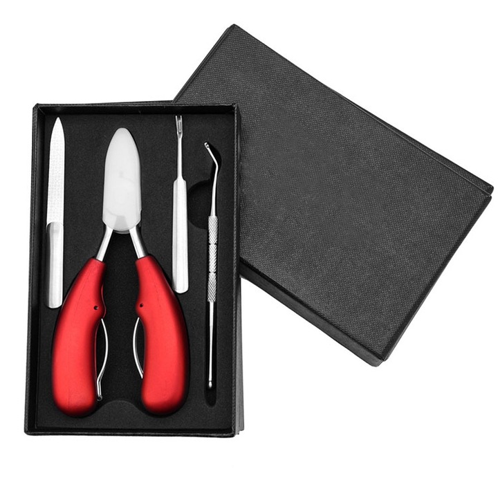 Cleste pedichiura rosu, pila si instrumente pentru unghii dure, Fellis