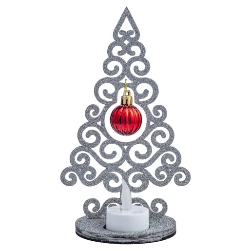 Decoratiune Craciun, Kingaroma, Bradut glob mic cu lumanare, Argintiu