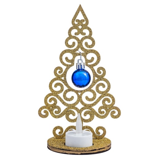 Decoratiune Craciun, Kingaroma, Bradut glob mic cu lumanare, Auriu