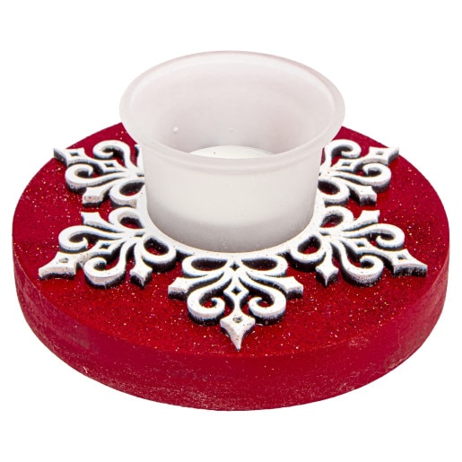 Decoratiune Craciun, Kingaroma, Suport lumanare fulg, Rosu