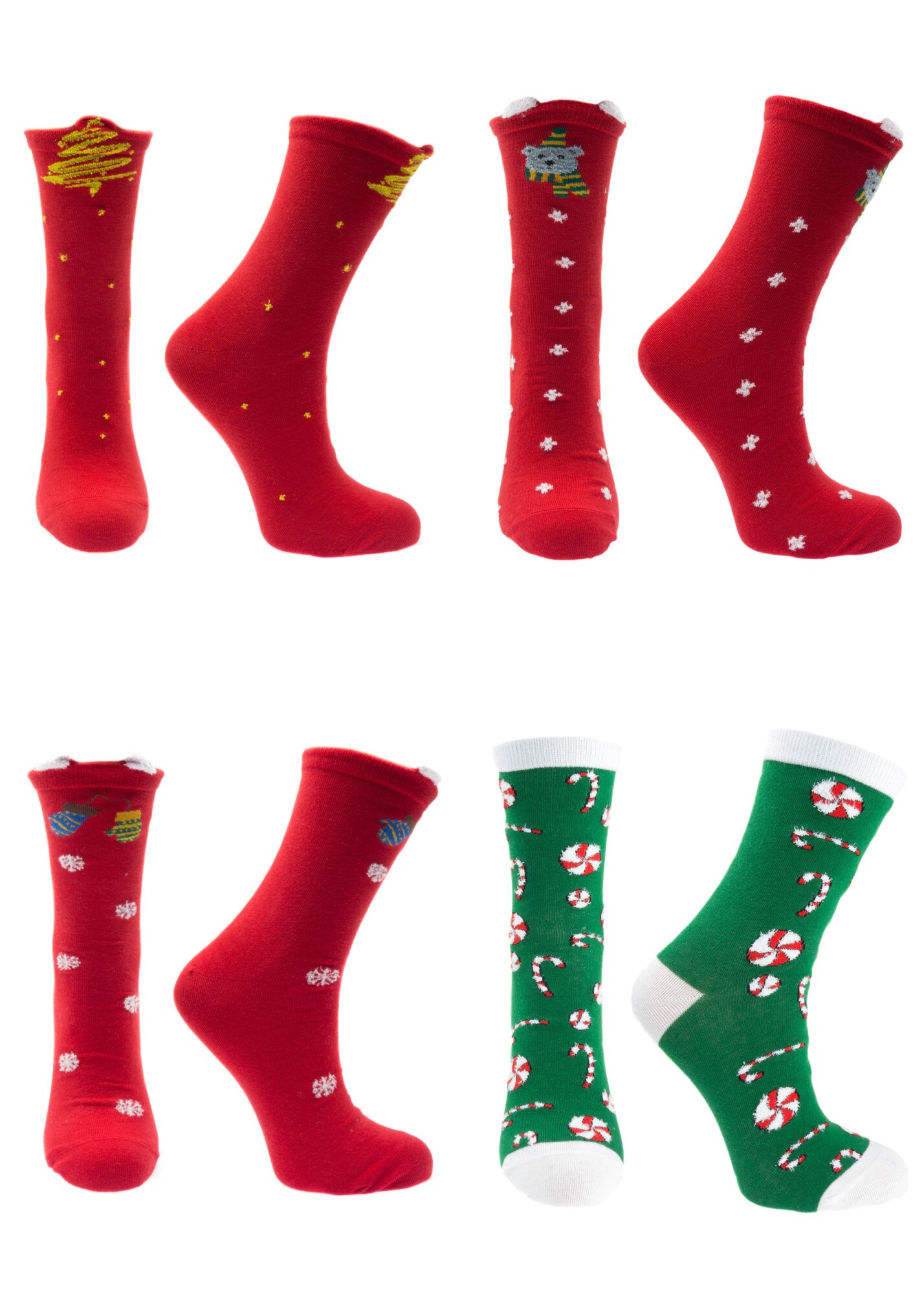 Set 4 sosete, multicolor, 95%bumbac 5% elastan, marime 36-41, motive de Craciun - SCR305