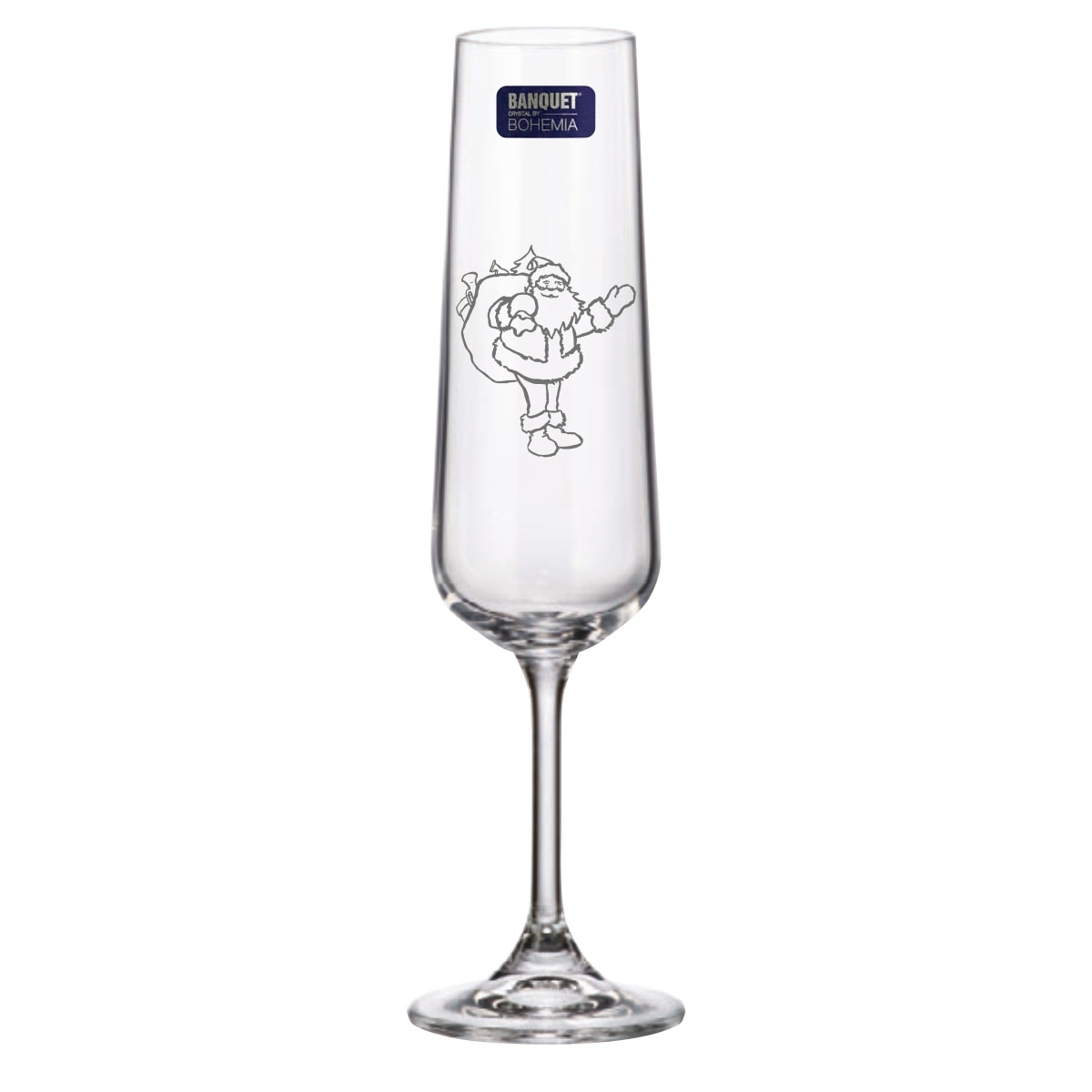 Set 2 Pahare de Sampanie Cristal Bohemia cu Mos Craciun Salutand 205 ml