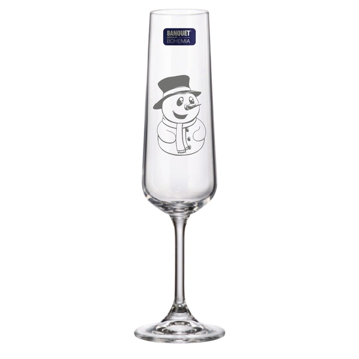 Set 2 Pahare de Sampanie Cristal Bohemia cu Om de Zapada 205 ml