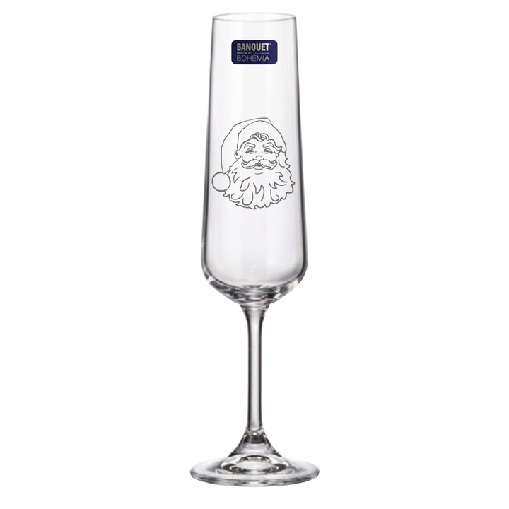 Set 2 Pahare de Sampanie Cristal Bohemia cu Mos Craciun Clasic 205 ml