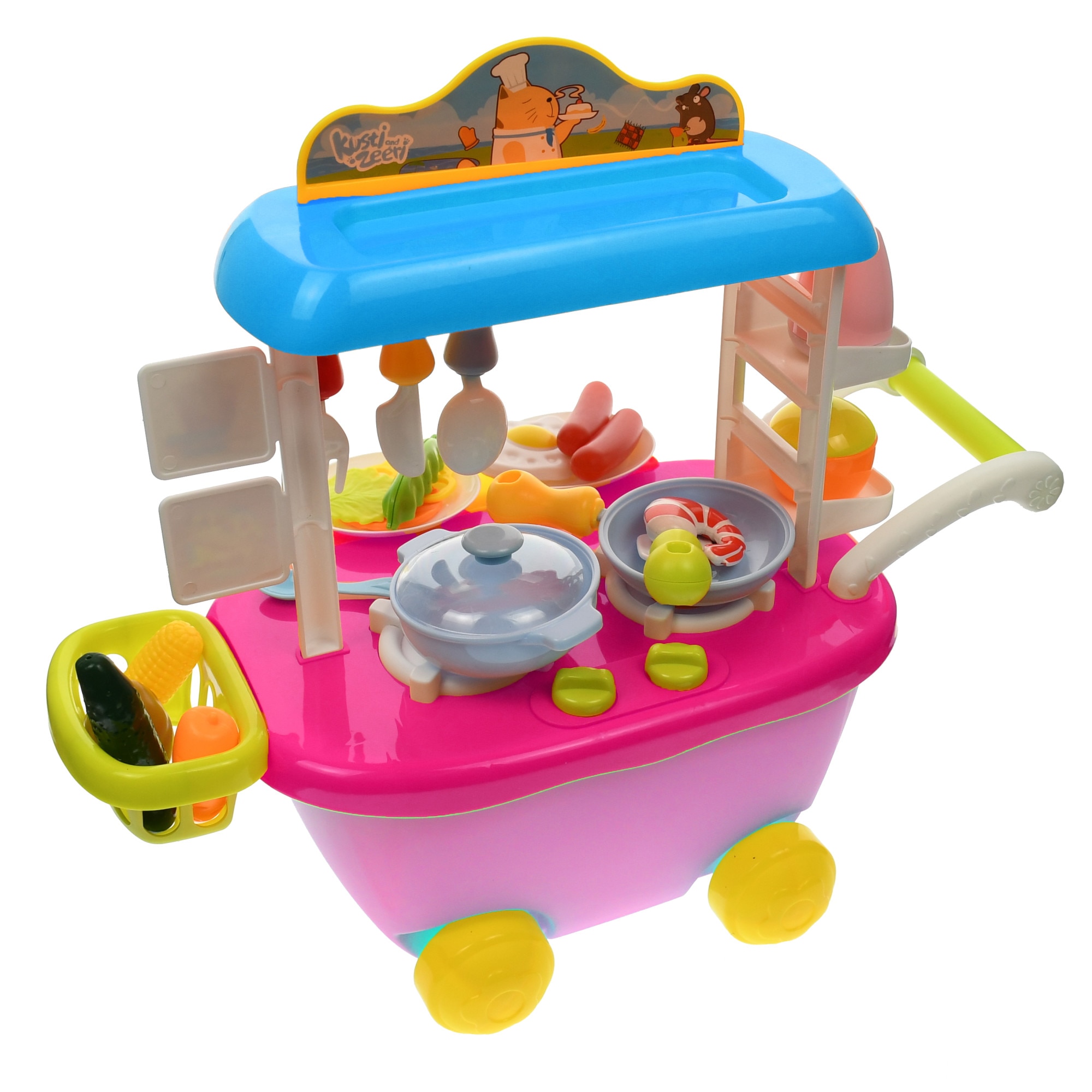 Set Bucatarie de jucarie cu 30 de piese, mancare, ustensile, recipiente, sunete si lumini pentru copii - 889204