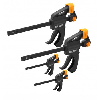 Set de 4 cleme bara clichet rapid 2 buc 100mm, 2 buc 150 mm, Tolsen Set de 4 cleme bara clichet rapid 2 buc 100mm, 2 buc 150 mm, Tolsen