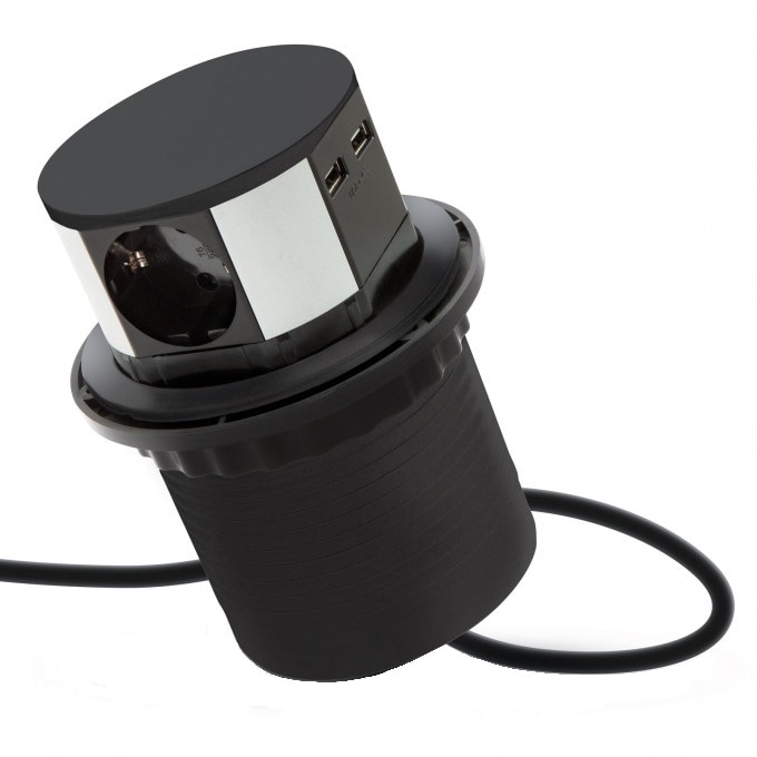 Prelungitor de birou camuflat cu 3 prize si 2 iesiri USB