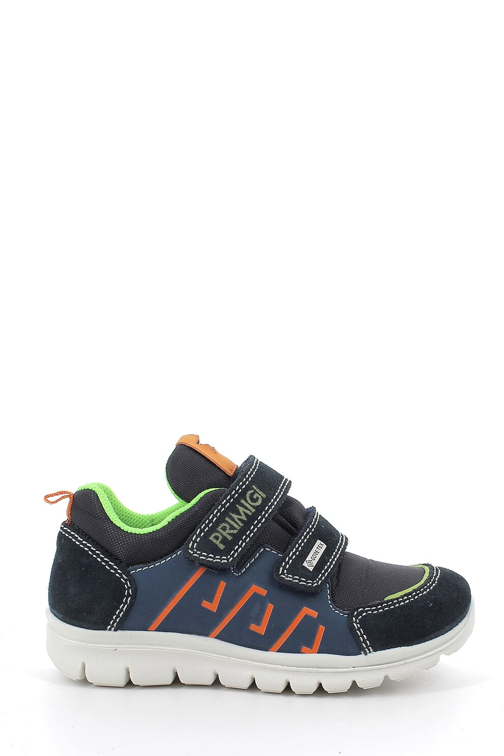 Primigi, Pantofi sport de piele intoarsa si material textil, cu velcro, Bleumarin inchis/Oranj, 32 EU