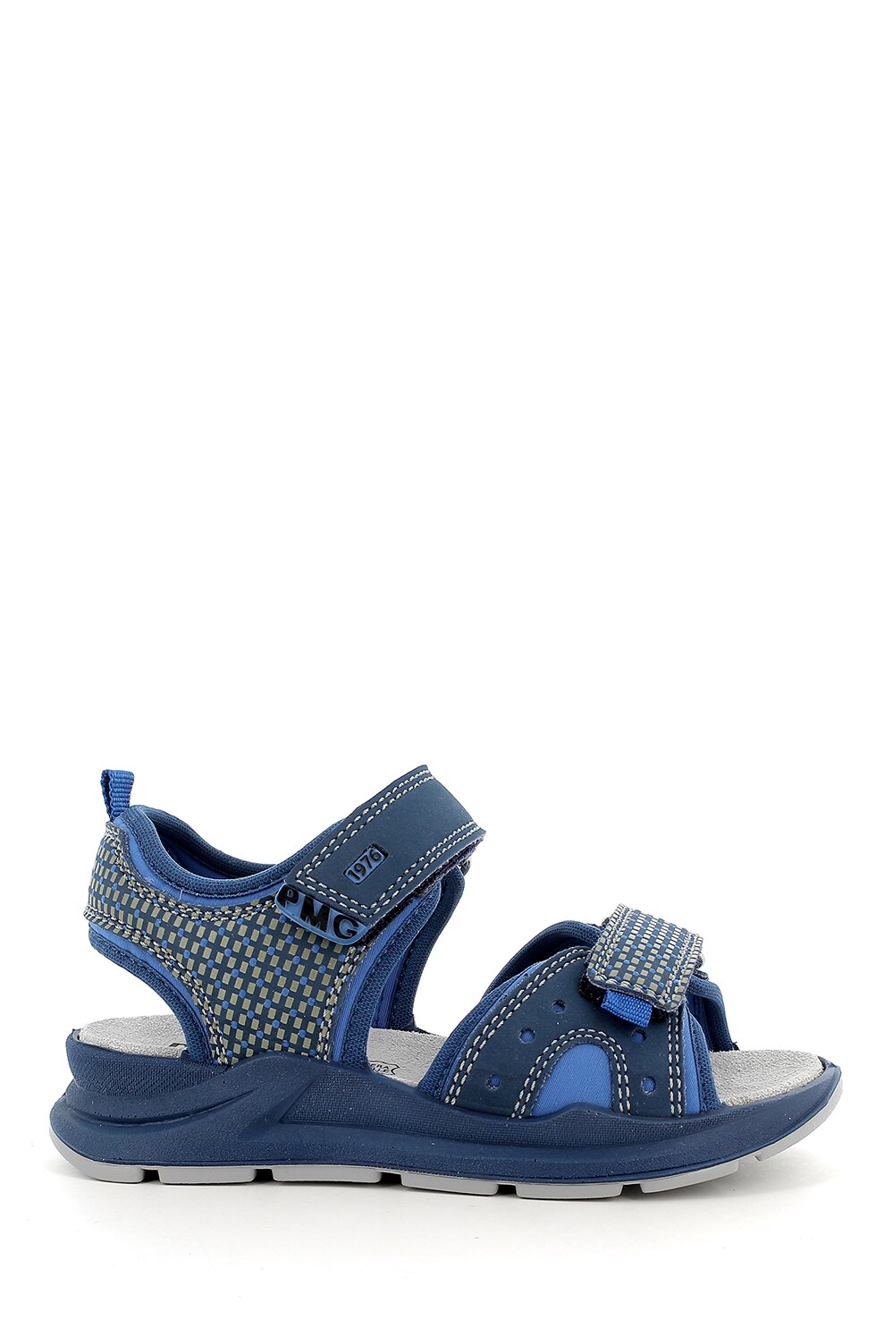 Primigi, Sandale de piele ecologica si material textil, cu model geometric