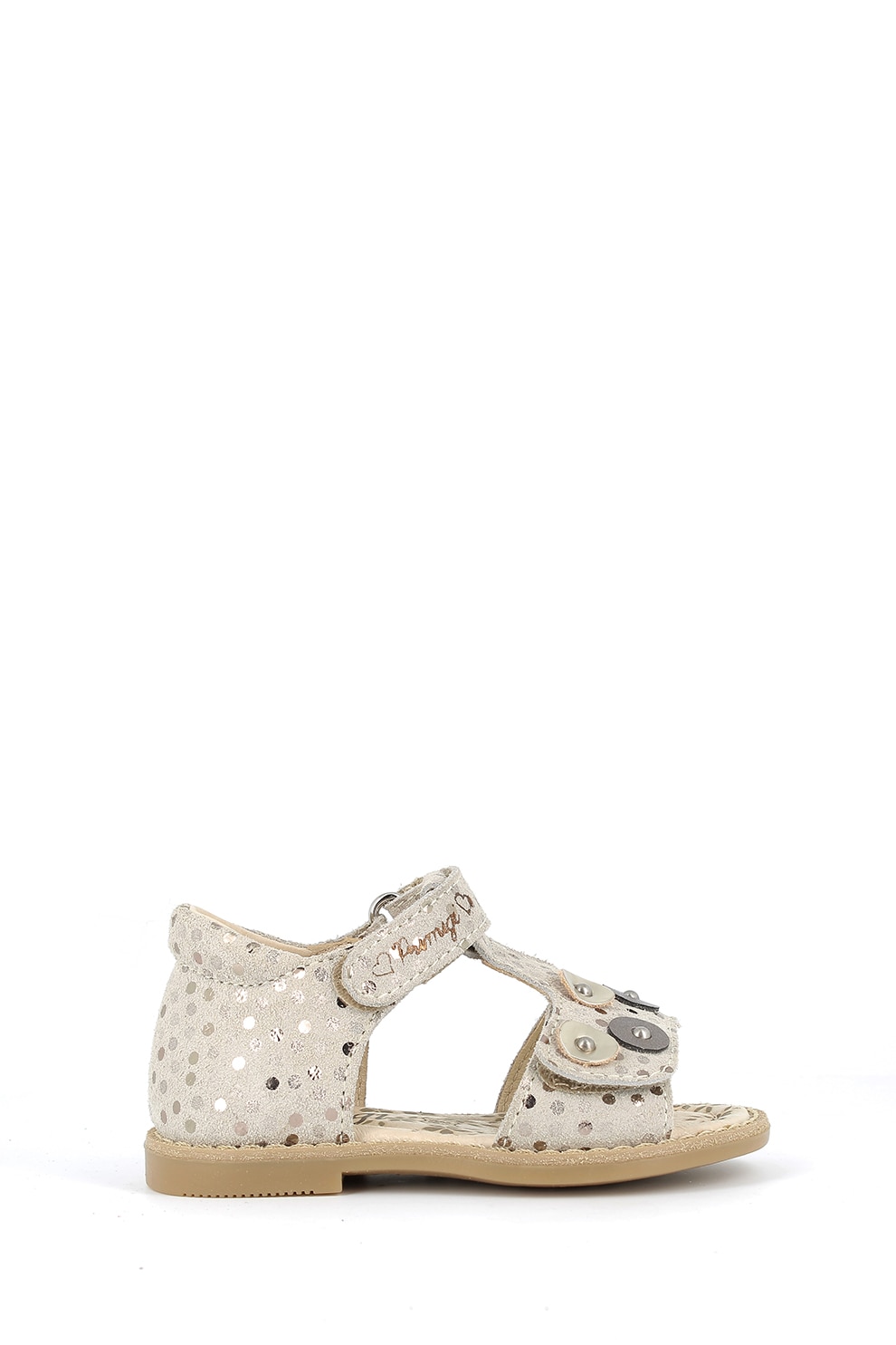 Primigi, Sandale de piele intoarsa cu bareta in forma de T si buline