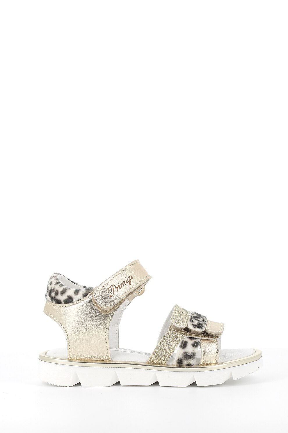 Primigi, Sandale de piele cu velcro si garnituri animal print