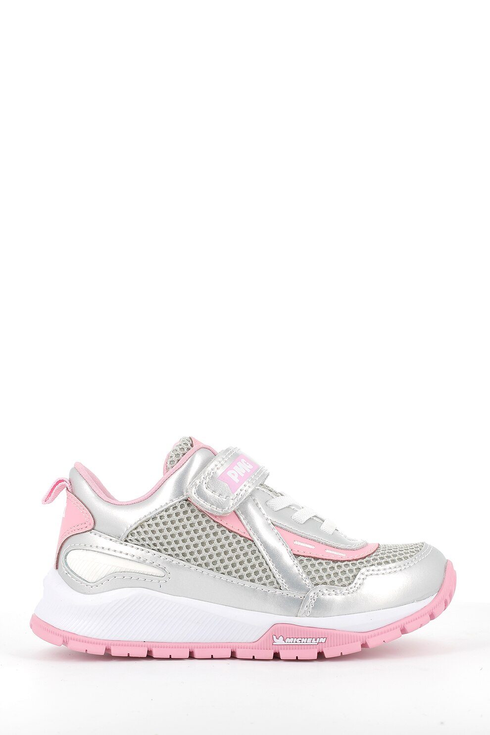 Primigi, Pantofi sport cu insertii de material textil, Argintiu/Roz, 32 EU