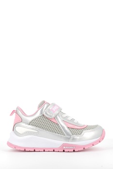 Primigi, Pantofi sport cu insertii de material textil, Argintiu/Roz, 32 EU Primigi, Pantofi sport cu insertii de material textil, Argintiu/Roz, 32 EU