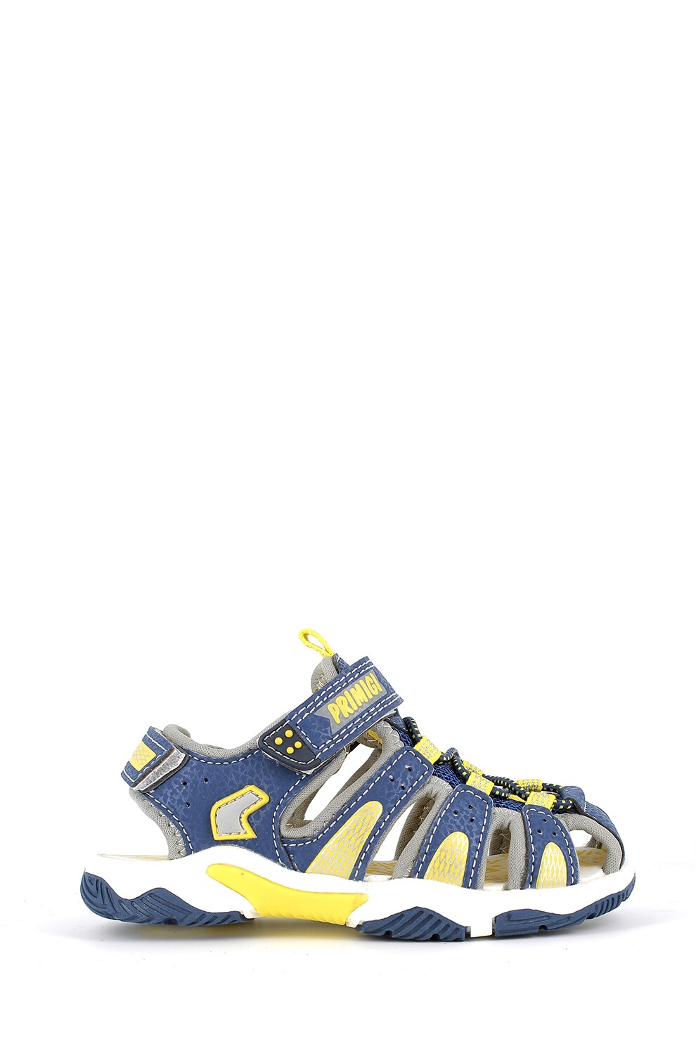 Primigi, Sandale de piele ecologica cu velcro si insertii de plasa, Bleumarin/Galben, 25 EU