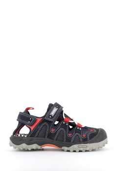 Primigi, Sandale de piele intoarsa cu velcro si insertii de material textil, Bleumarin inchis/Rosu, 25 EU Primigi, Sandale de piele intoarsa cu velcro si insertii de material textil, Bleumarin inchis/Rosu, 25 EU